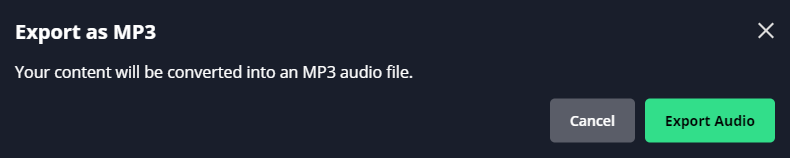 当导出为MP3文件时，显示“导出为MP3”提示的截图